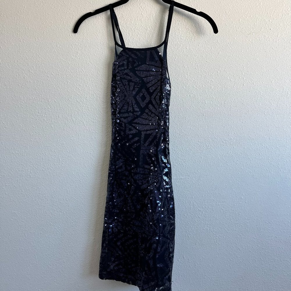 Navy Blue Sequin Bodycon Adjustable Spaghetti Strap Dress